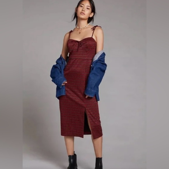 Anthro x Hutch | Red Plaid Bustier Midi Dress | XS - Picture 1 of 7